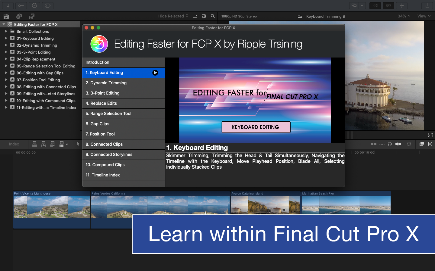 Editing Faster for FCP X, Ripple Training: Video editing tutorials for the best editing software for PC and Mac.