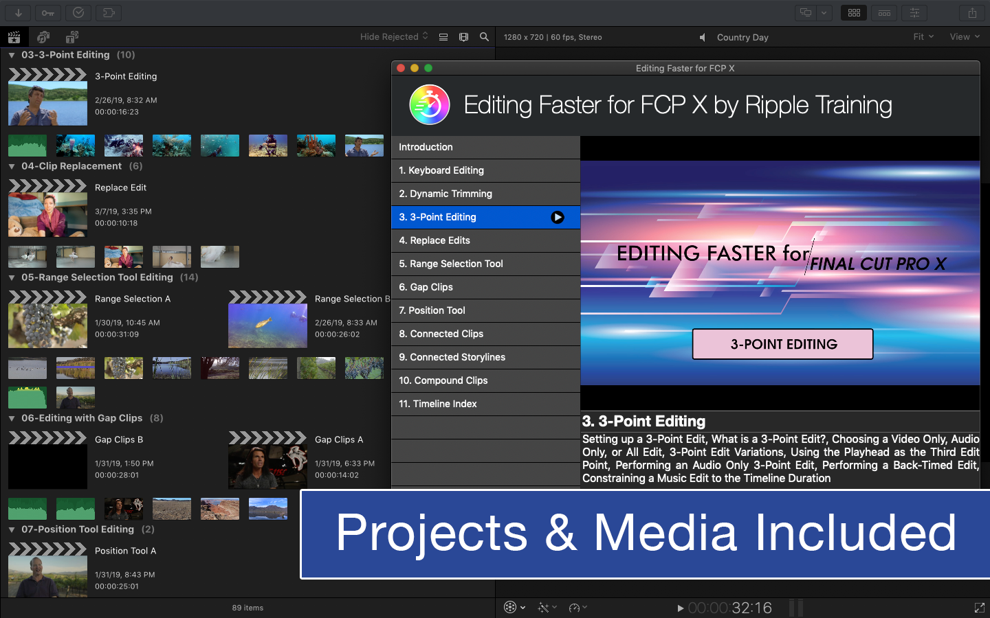 Editing Faster for FCP X, Ripple Training: Video editing tutorials for the best editing software for PC and Mac.