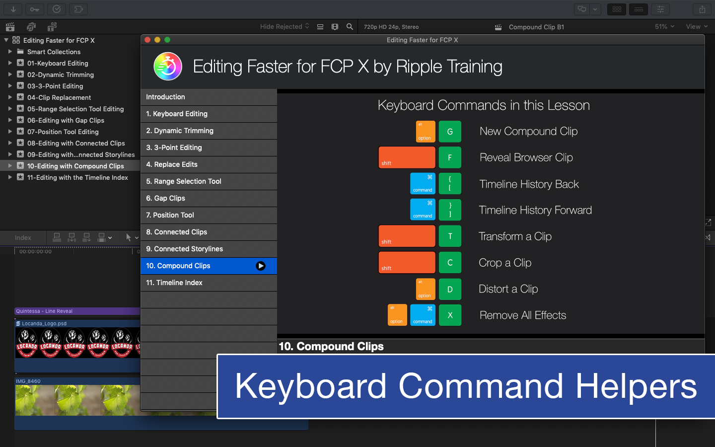 Editing Faster for FCP X, Ripple Training: Video editing tutorials for the best editing software for PC and Mac.