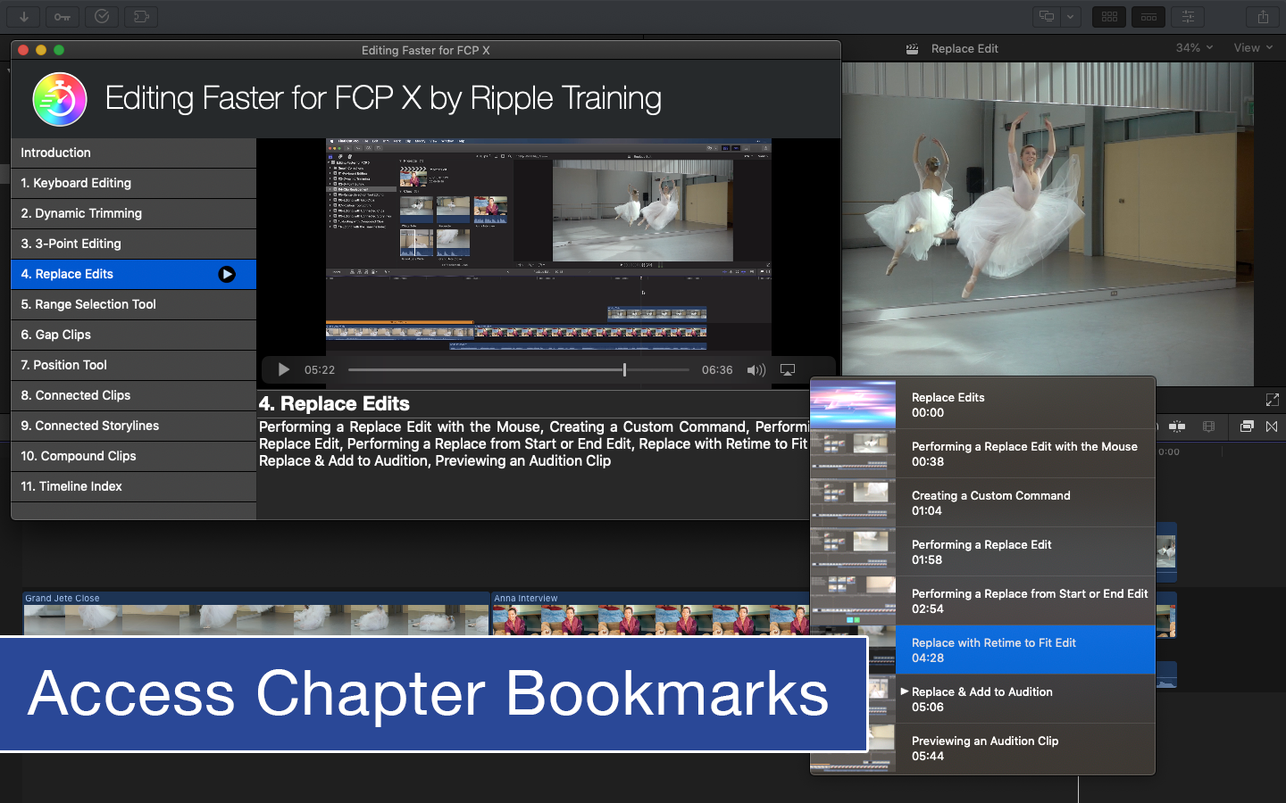 Editing Faster for FCP X, Ripple Training: Video editing tutorials for the best editing software for PC and Mac.